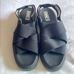 Puma Black Women's Round Open Toe Platform Flat Sandals